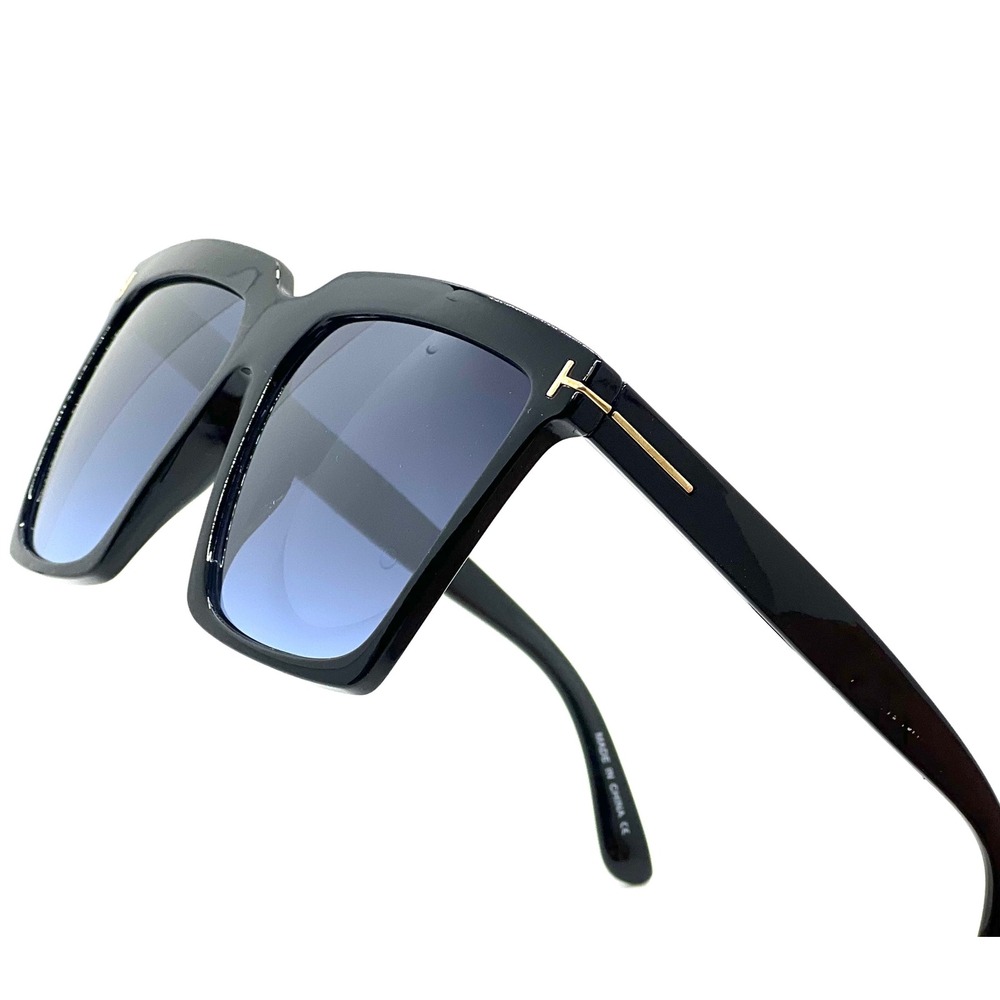 Square Sunglasses Women Blue Gradient Lens‎ Gold Accents Fashion Eyewear  Lentes